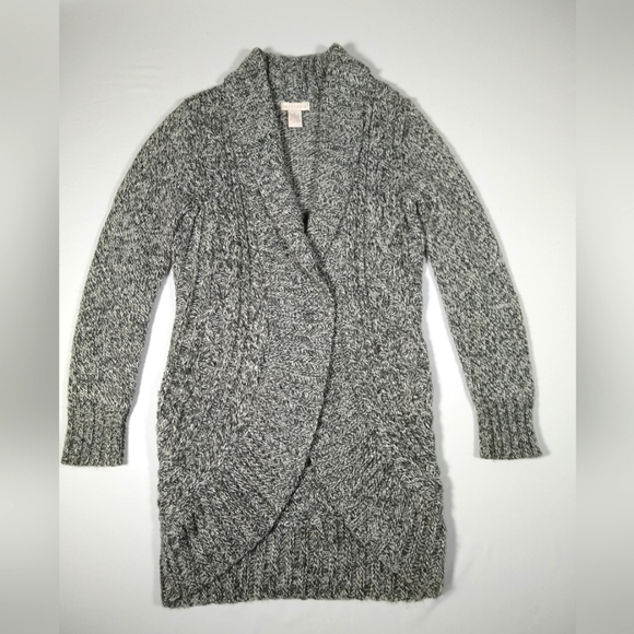 BY Artisan Wool Blend Gray White Marbled Open Front Shawl Collar Cardigan Medium - Picture 1 of 9